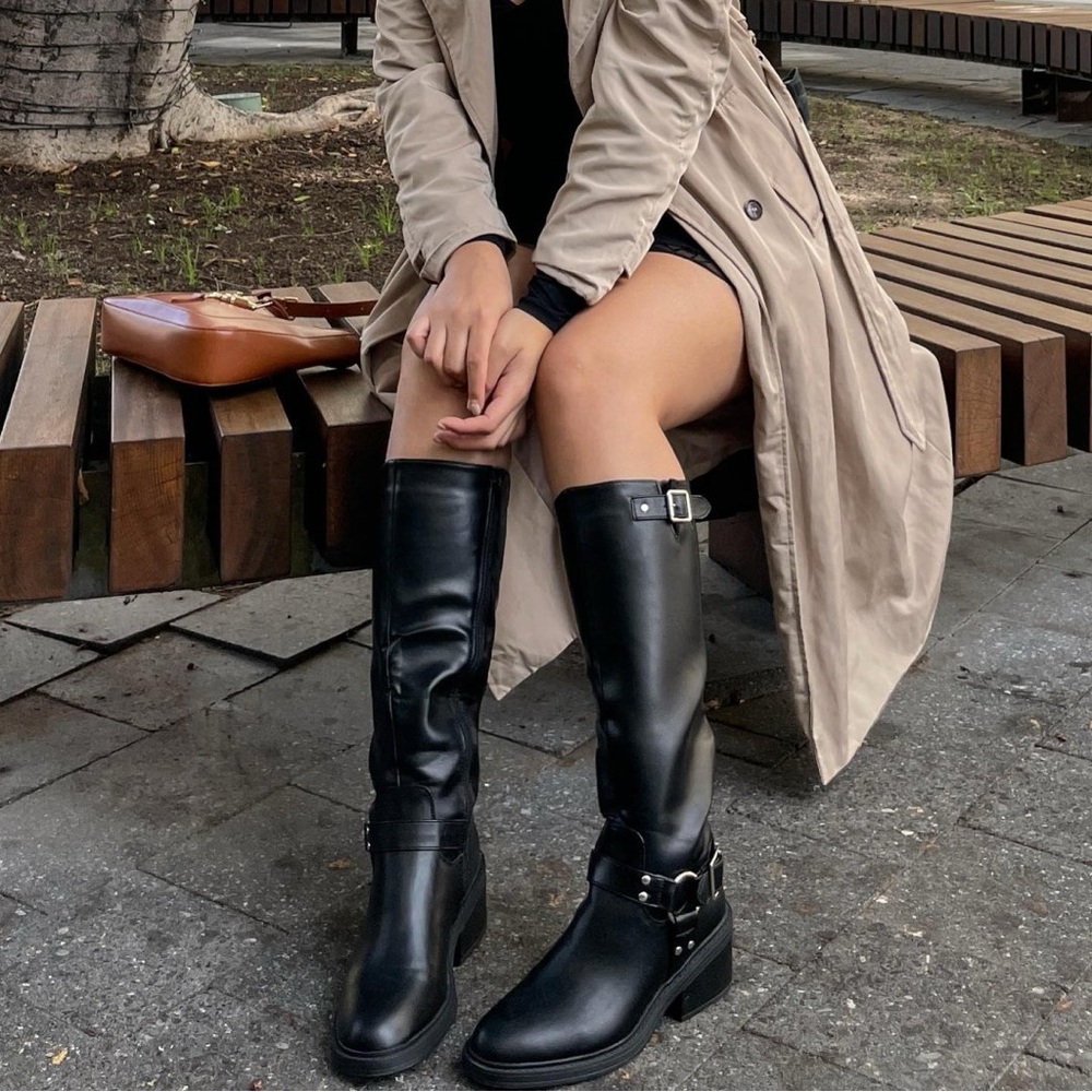 Black Knee High Boots with Buckle Details - Picture 7 of 7